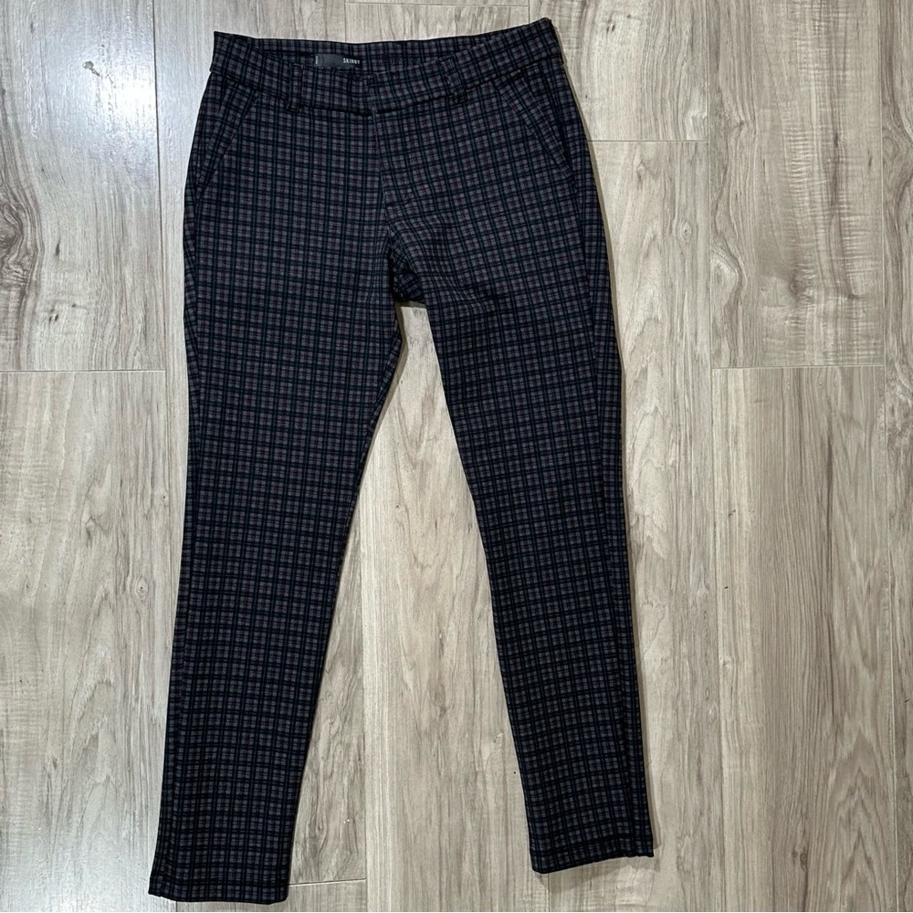 KUT FROM THE KLOTH DIANA Diana Charcoal Gray & Burgundy Plaid Skinny Pants 4P